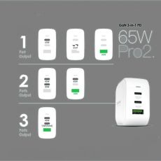 NTL9955W PD65W GaN 2xUSB-C + USB-A nabíječka bílá